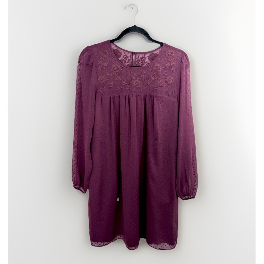 Abercrombie & Fitch Dress Women ST Purple Embroidered Clip Dot Long Sleeve Mini